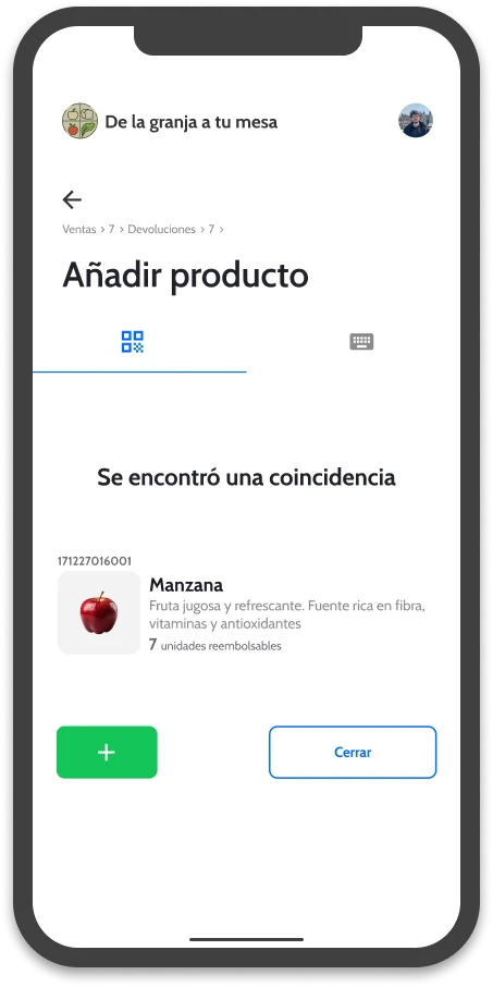 UI of wicadu, showing how add an item to an sale in a mobile.